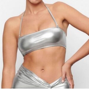 SKIMS METALLIC SWIM BANDEAU BIKINI TOP PLUS 4X